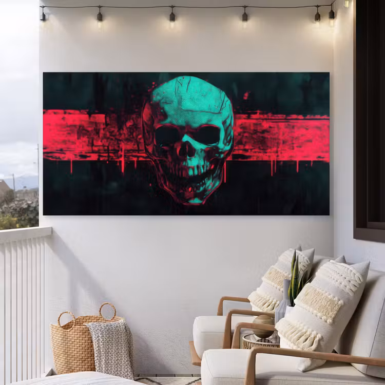 Buiten canvas - Schedel - Cyberpunk - Neon Rood — 4