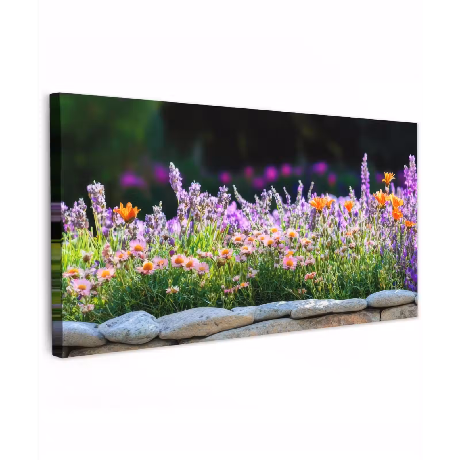 Buiten canvas - Bloemen - Steenrand - Kleurrijk — 1