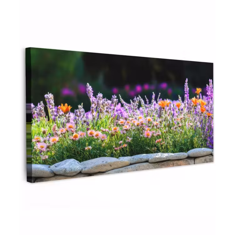 Buiten canvas - Bloemen - Steenrand - Kleurrijk — 1