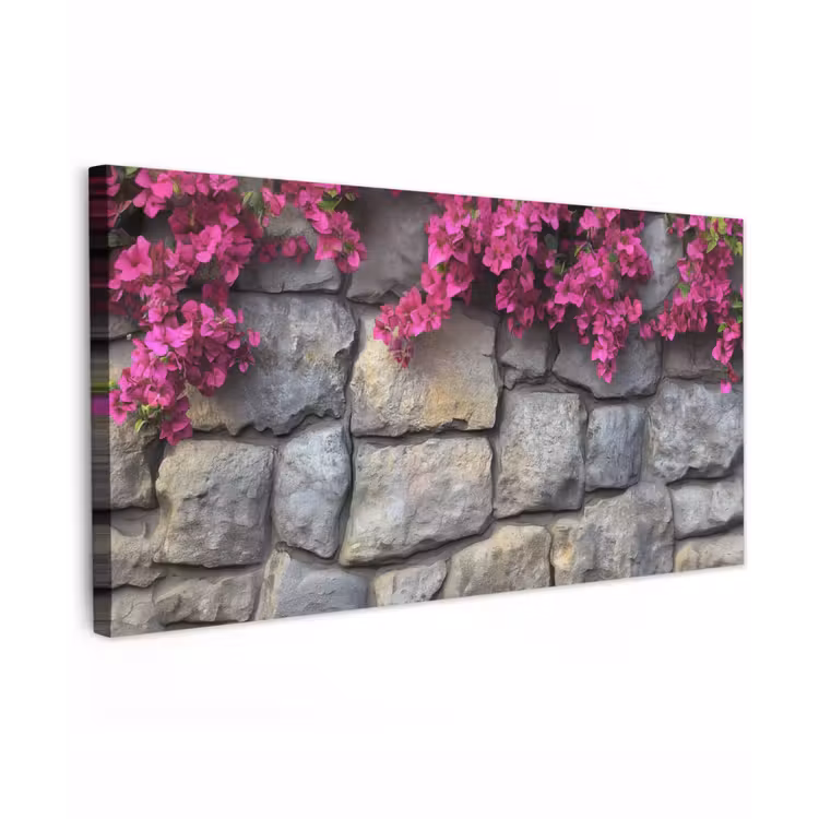Buiten canvas - Bougainvillea - Stenen Muur - Roze — 1