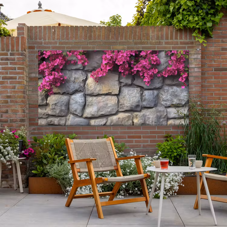 Buiten canvas - Bougainvillea - Stenen Muur - Roze — 2