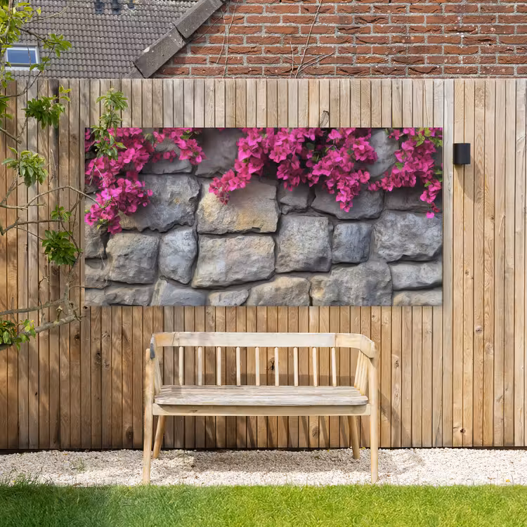 Buiten canvas - Bougainvillea - Stenen Muur - Roze — 3