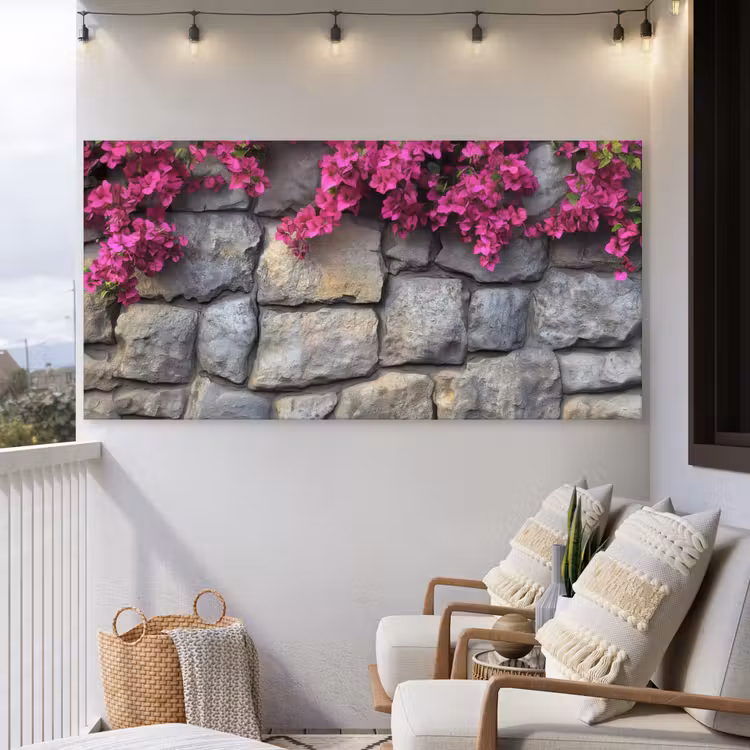 Buiten canvas - Bougainvillea - Stenen Muur - Roze — 4