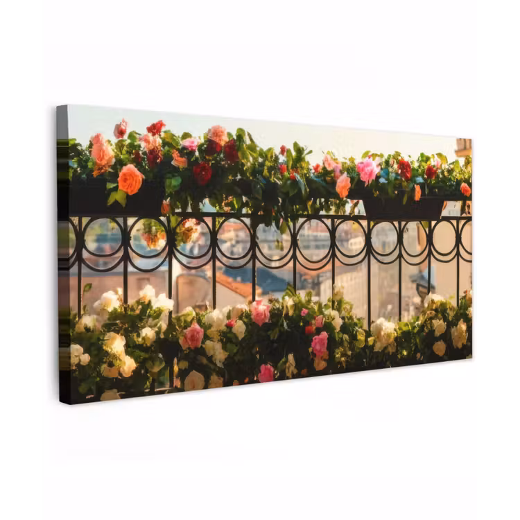 Buiten canvas - Bloemen - Hek - Stadszicht - Zomer — 1