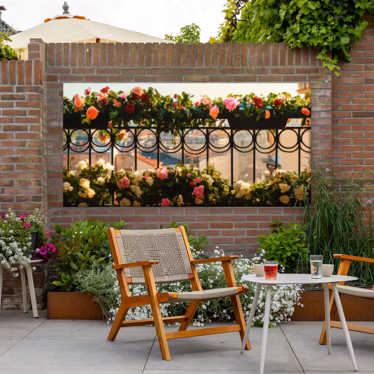 Buiten canvas - Bloemen - Hek - Stadszicht - Zomer — 2