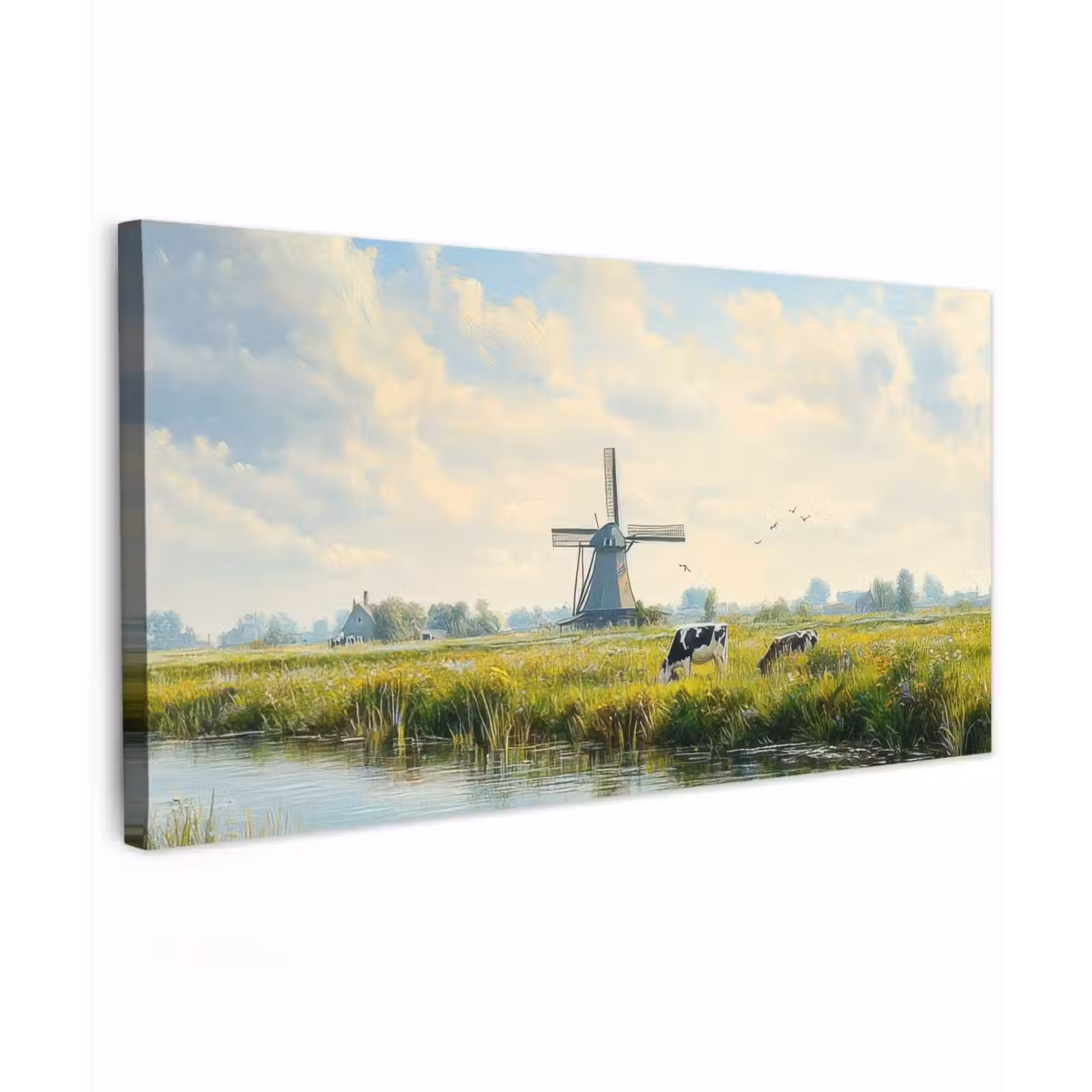 Buiten canvas - Koeien - Windmolen - Weide - Blauw — 1
