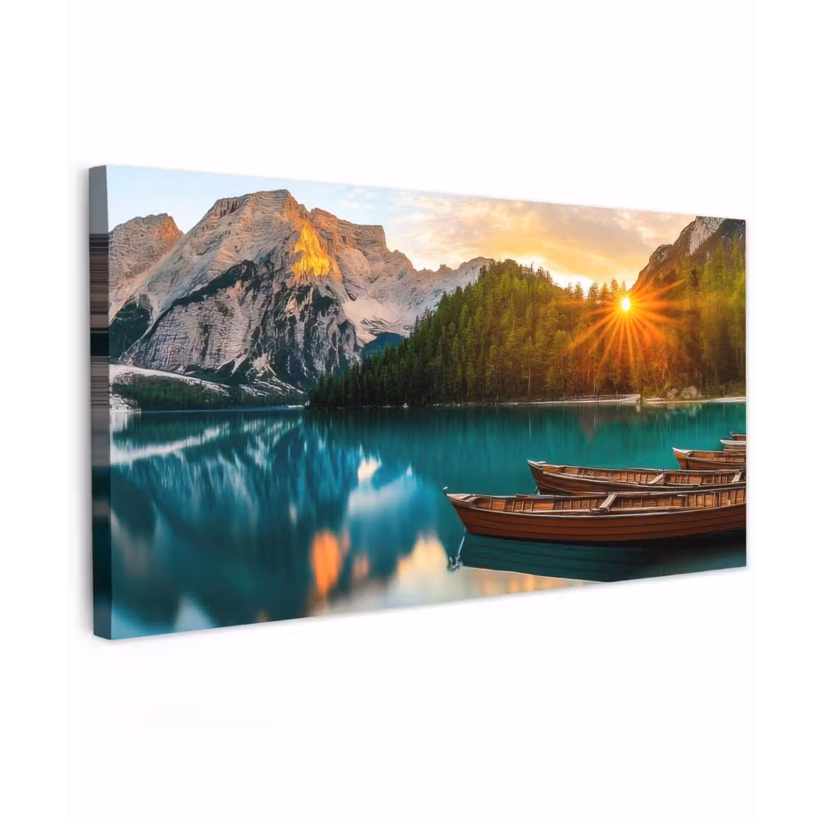 Buiten canvas - Meer - Bergen - Zonsondergang - Boot — 1