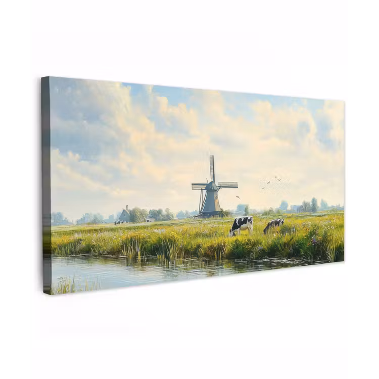 Buiten canvas - Koeien - Windmolen - Weide - Blauw — 1