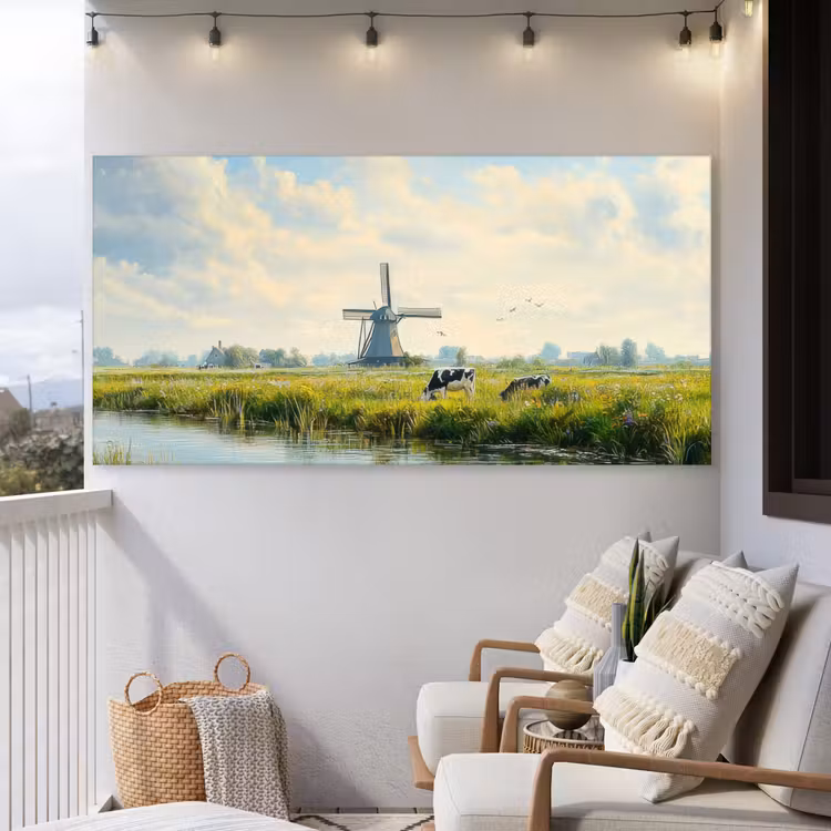 Buiten canvas - Koeien - Windmolen - Weide - Blauw — 4