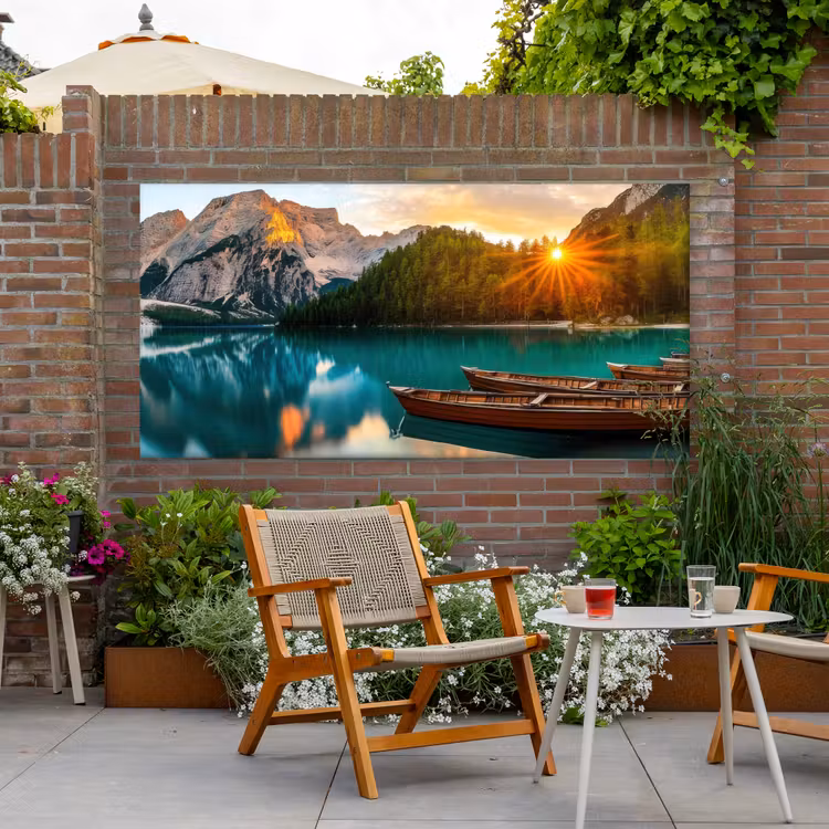 Buiten canvas - Meer - Bergen - Zonsondergang - Boot — 2