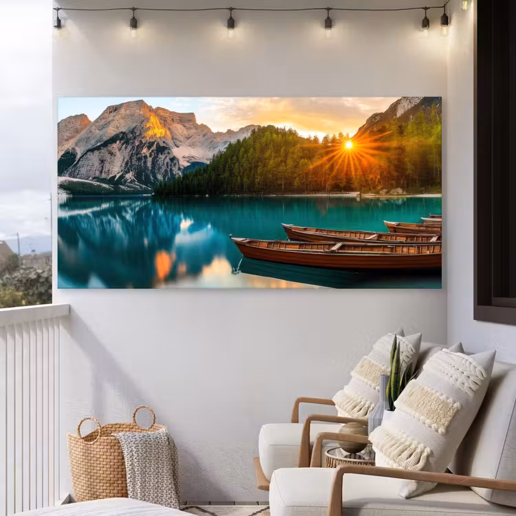 Buiten canvas - Meer - Bergen - Zonsondergang - Boot — 4