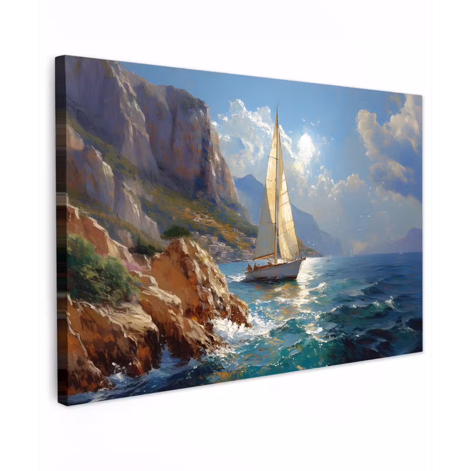Buiten canvas - Zeilschip - Zee - Rotsen - Wolken — 1