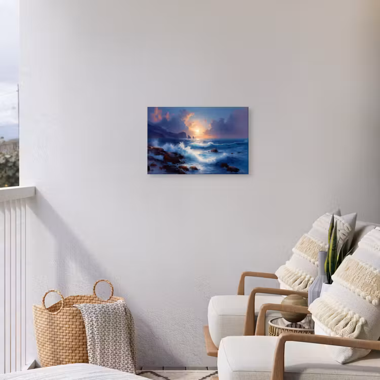 Buiten canvas - Golven - Zee - Kleurrijk - Rotsen — 4