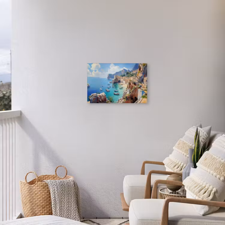 Buiten canvas - Kustdorp - Schilderij - Rotsen - Boten — 4