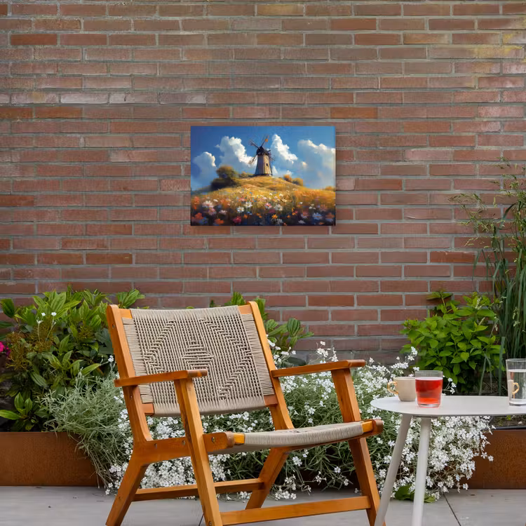Buiten canvas - Windmolen - Heuvel - Bloemen - Kleurrijk — 2