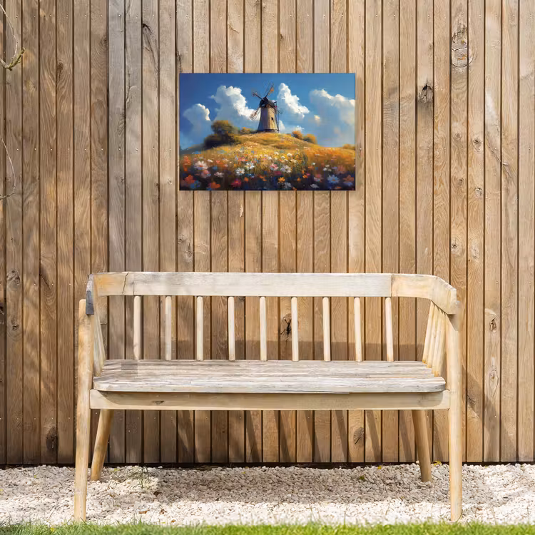 Buiten canvas - Windmolen - Heuvel - Bloemen - Kleurrijk — 3