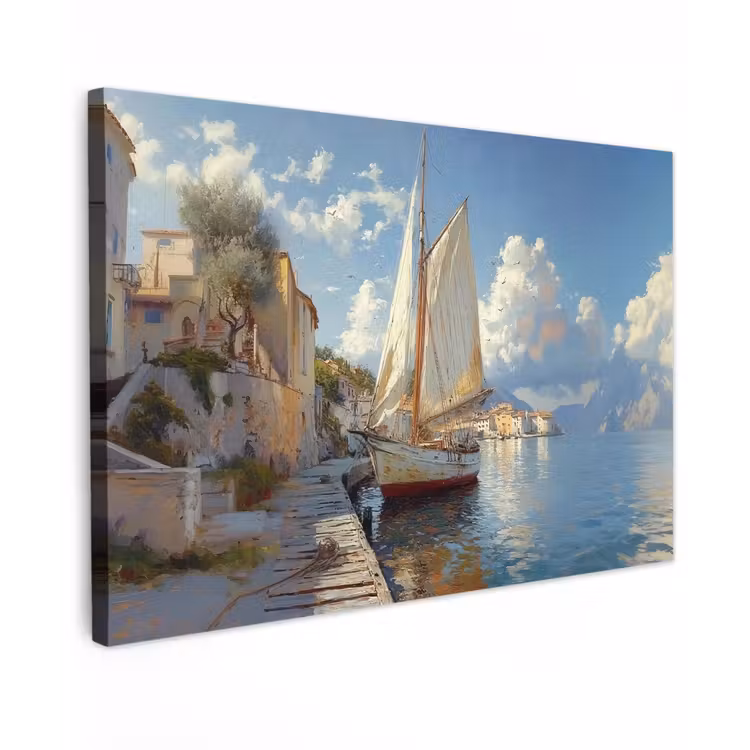 Buiten canvas - Zeilschip - Huizen - Kade - Zee — 1