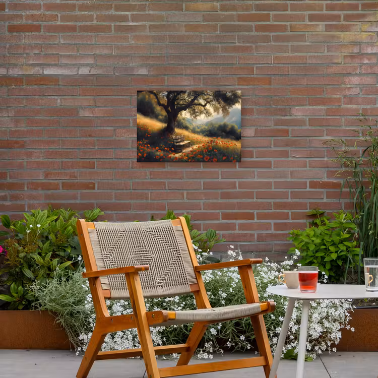Buiten canvas - Bankje - Boom - Klaprozen - Heuvels — 2