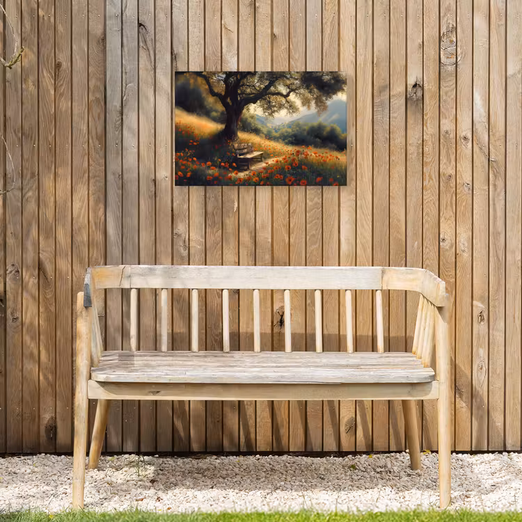 Buiten canvas - Bankje - Boom - Klaprozen - Heuvels — 3