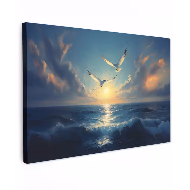 Buiten canvas - Meeuwen - Zee - Wolken -Blauw — 1