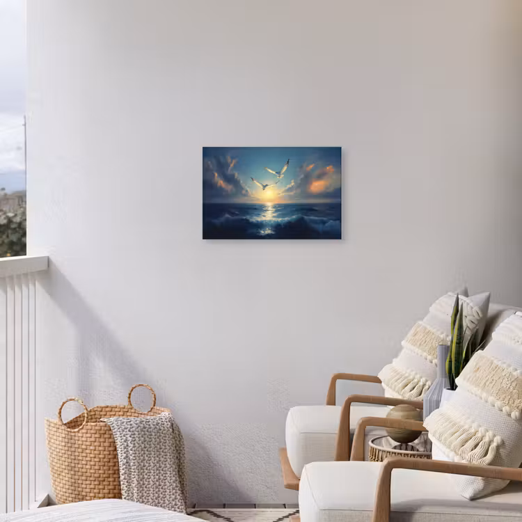 Buiten canvas - Meeuwen - Zee - Wolken -Blauw — 4