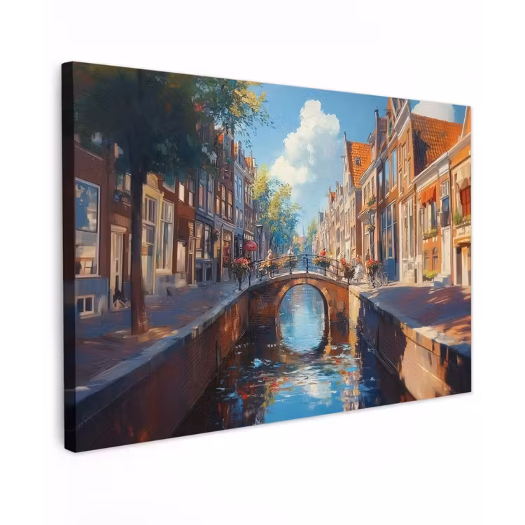 Buiten canvas - Stad - Gracht - Zon - Fietsen — 1
