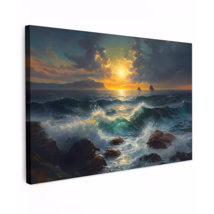 Buiten canvas - Zee - Zon - Golven - Rotsen — 1