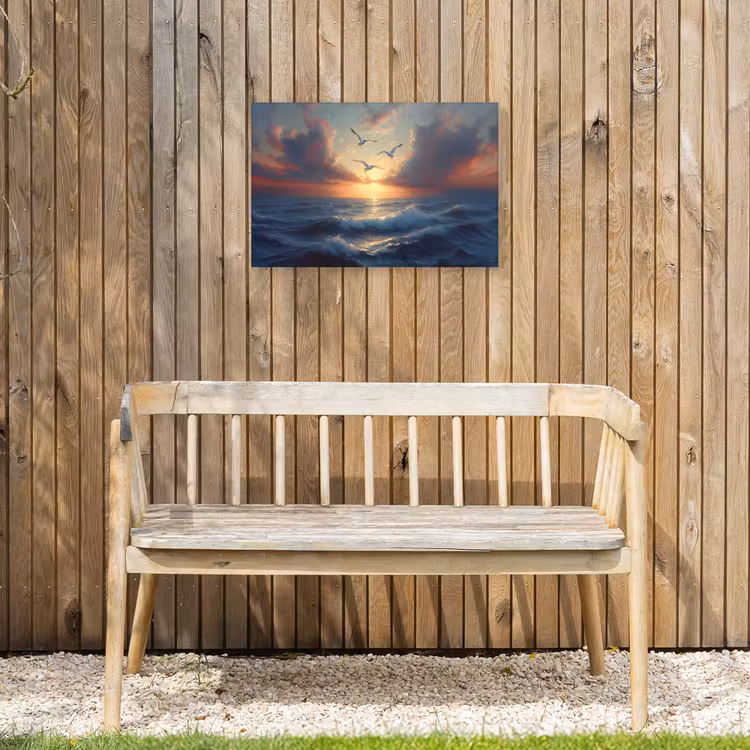 Buiten canvas - Meeuwen - Zonsondergang - Zee - Wolken — 3