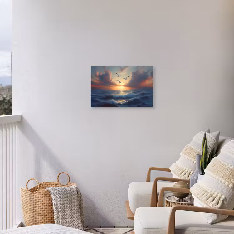 Buiten canvas - Meeuwen - Zonsondergang - Zee - Wolken — 4