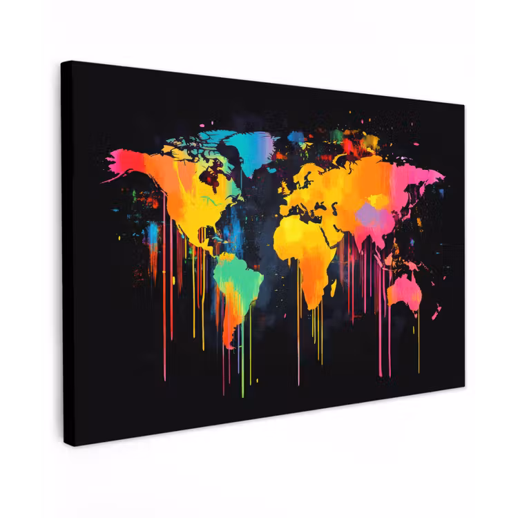 Buiten canvas - Wereldkaart - Verf - Kleurrijk - Graffiti - Wereld — 1
