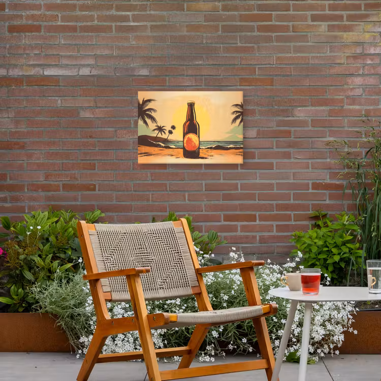 Buiten canvas - Bierfles - Zonsondergang - Palmbomen - Zee — 2