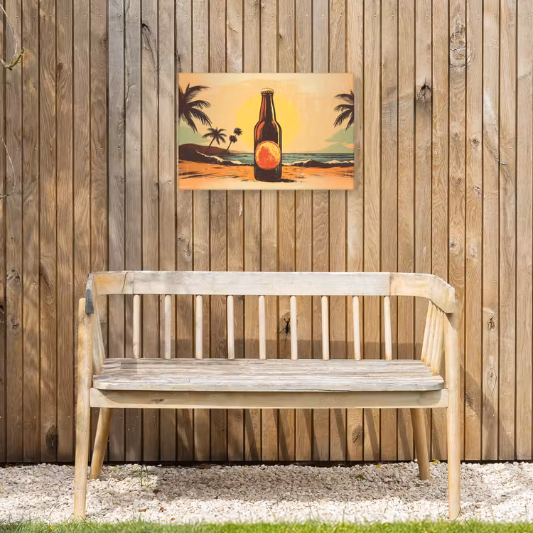 Buiten canvas - Bierfles - Zonsondergang - Palmbomen - Zee — 3