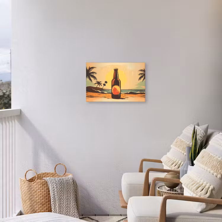 Buiten canvas - Bierfles - Zonsondergang - Palmbomen - Zee — 4