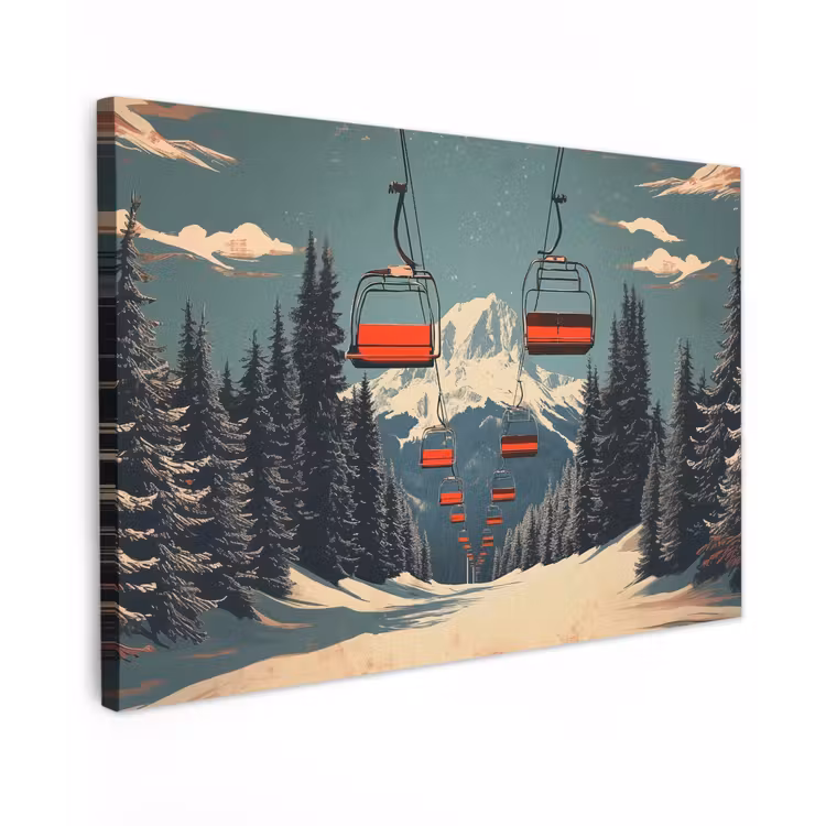 Buiten canvas - Sneeuw - Skilift - Rood - Bomen — 1
