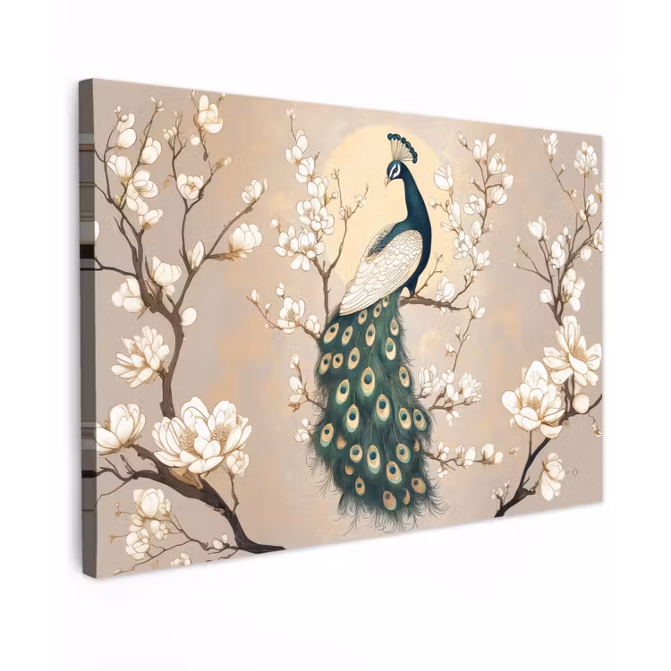 Buiten canvas - Pauw - Tak - Bloemen — 1