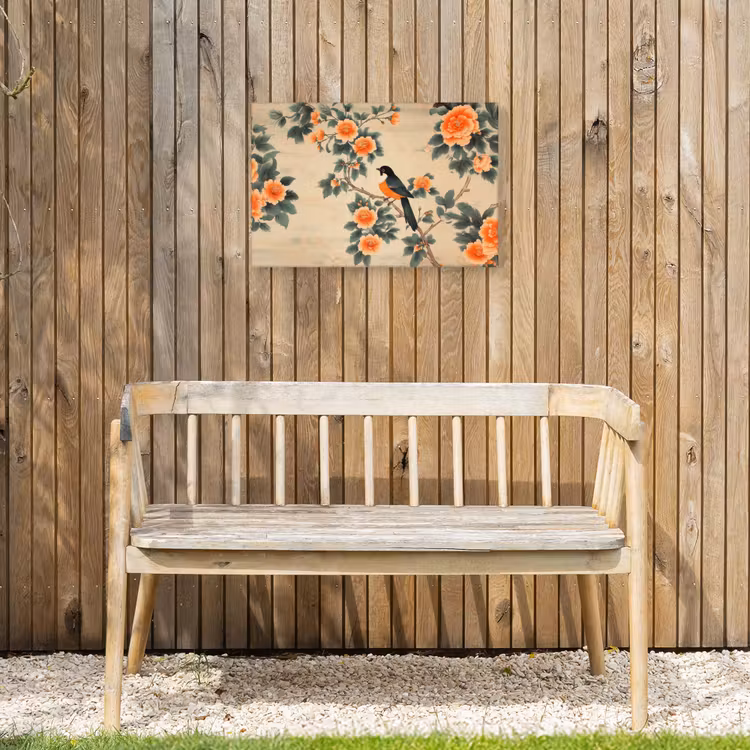 Buiten canvas - Vogel - Tak - Bloemen - Oranje — 3