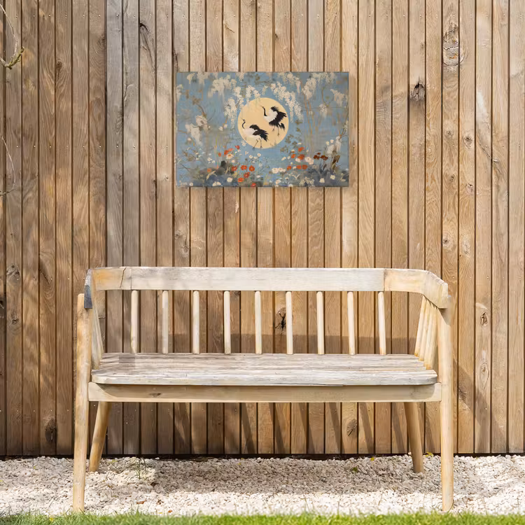Buiten canvas - Kraanvogels - Maan - Bloemen - Blauw — 3