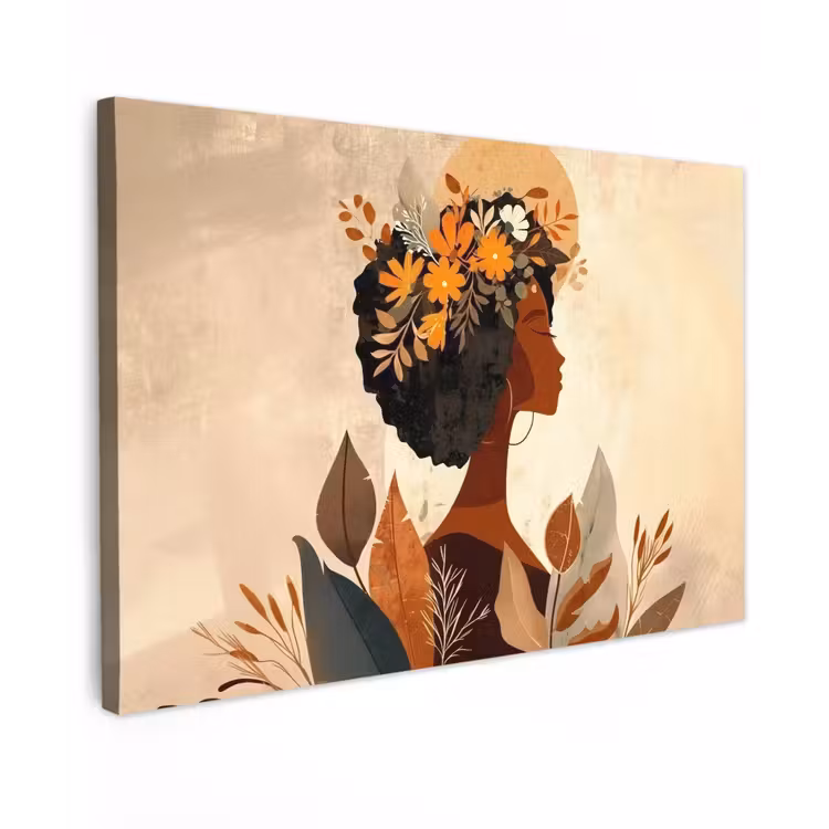 Buiten canvas - Vrouw - Krullen - Bloemen - Beige — 1