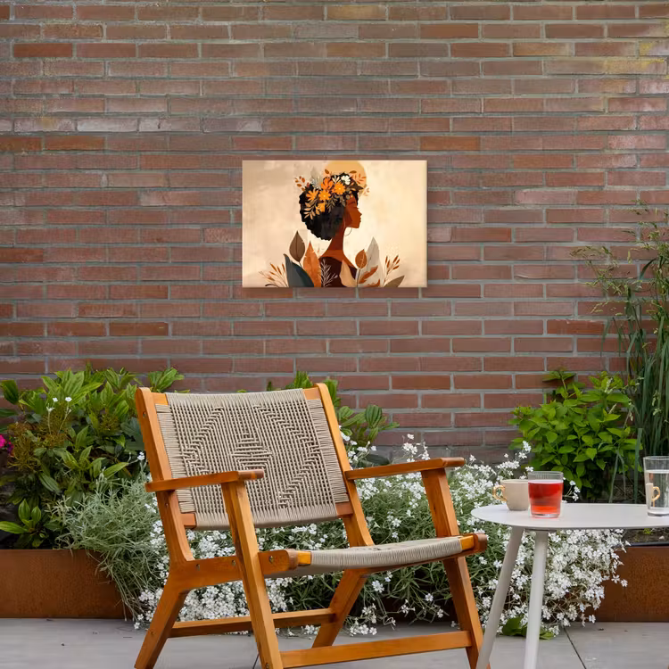Buiten canvas - Vrouw - Krullen - Bloemen - Beige — 2