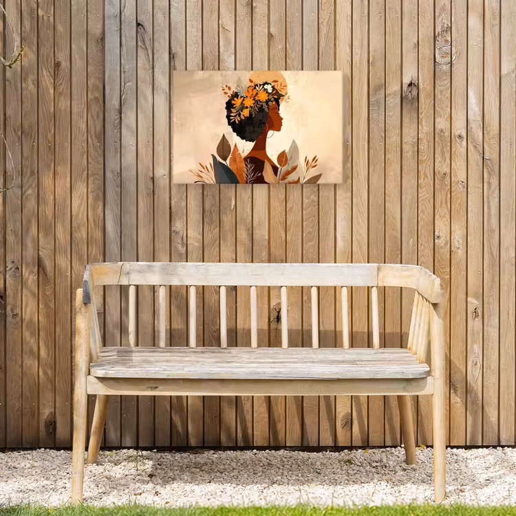 Buiten canvas - Vrouw - Krullen - Bloemen - Beige — 3