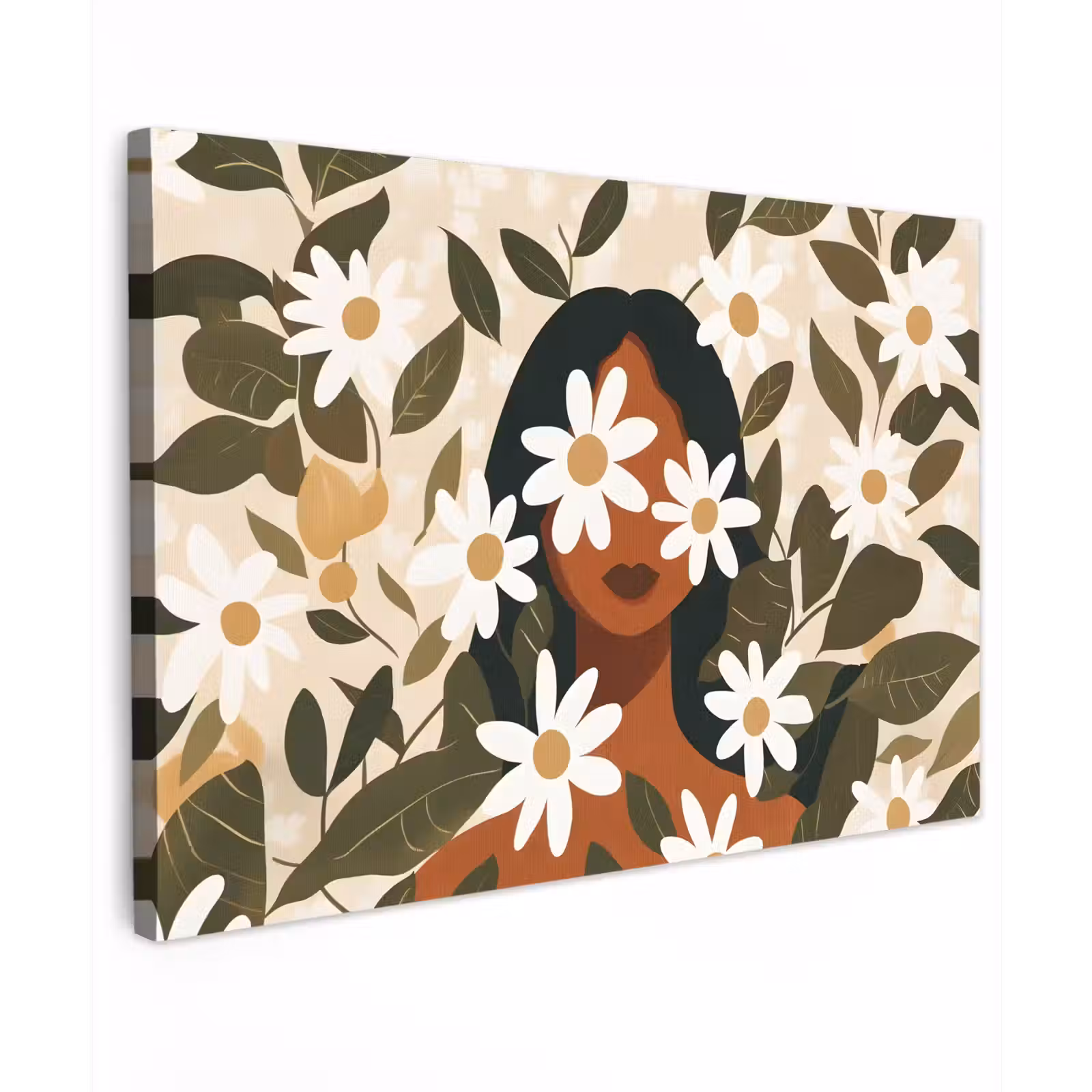 Buiten canvas - Illustratie - Vrouw - Madeliefjes - Wit — 1