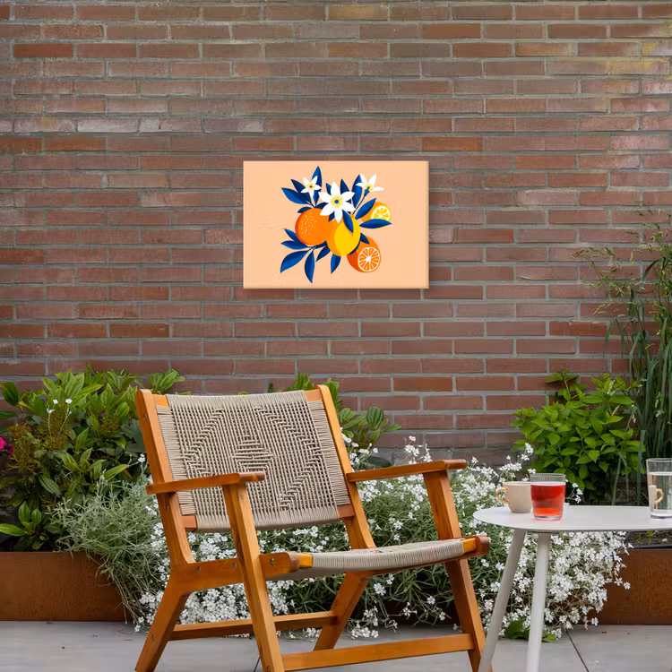 Buiten canvas - Illustratie - Sinaasappels - Donkerblauw - Bloemen — 2
