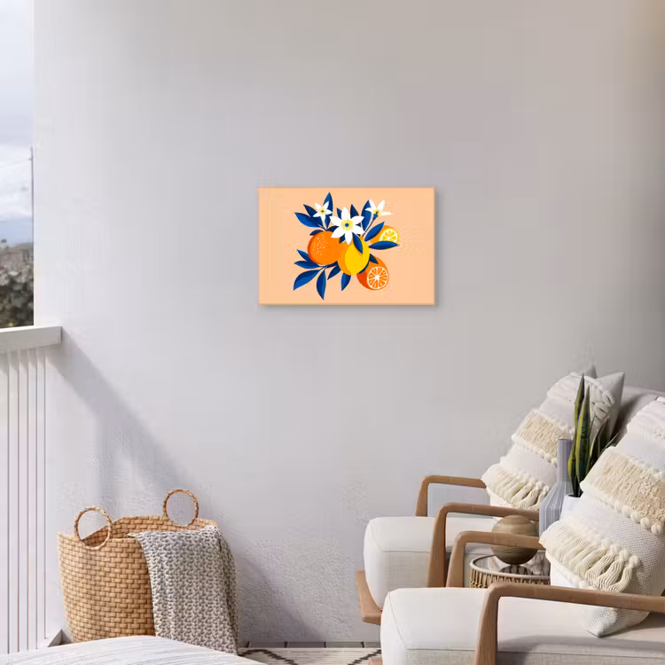 Buiten canvas - Illustratie - Sinaasappels - Donkerblauw - Bloemen — 4