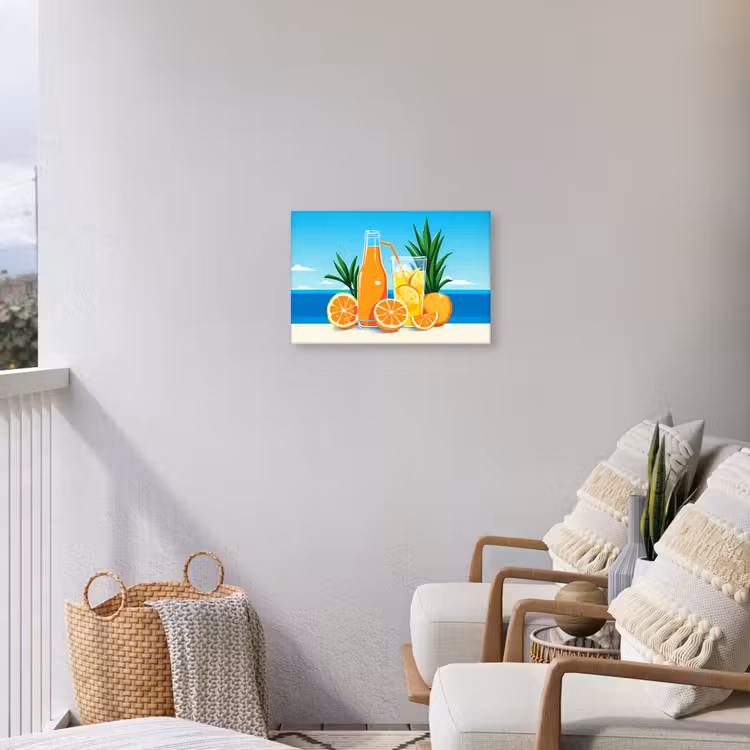 Buiten canvas - Sinaasappels - Ijsblokjes - Zee - Illustratie — 4