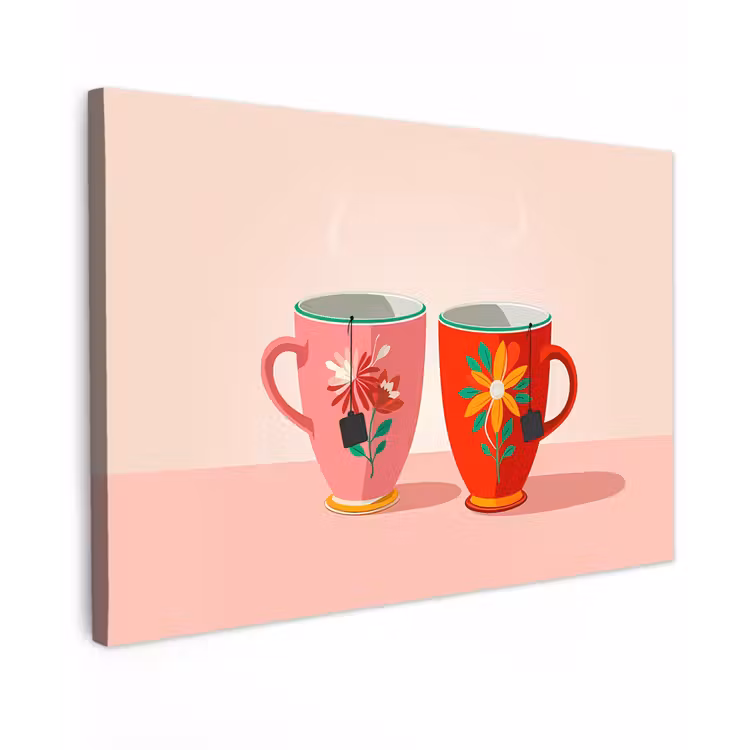 Buiten canvas - Theekopjes - Bloemmotieven - Roze - Theezakjes — 1