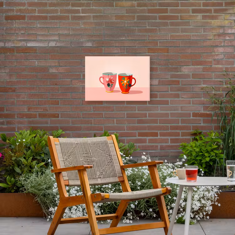 Buiten canvas - Theekopjes - Bloemmotieven - Roze - Theezakjes — 2