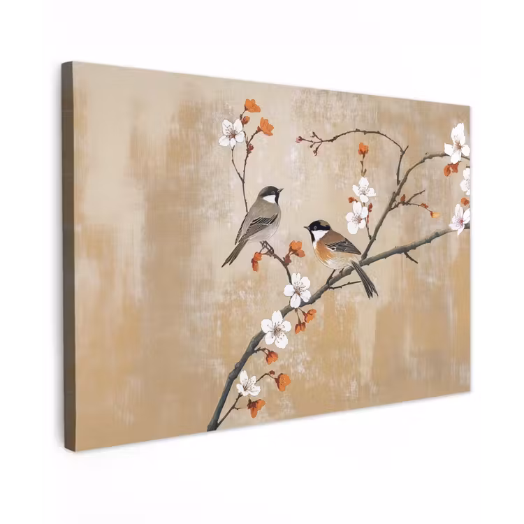 Buiten canvas - Vogels - Bloesemtak - Bloemen - Oranje — 1