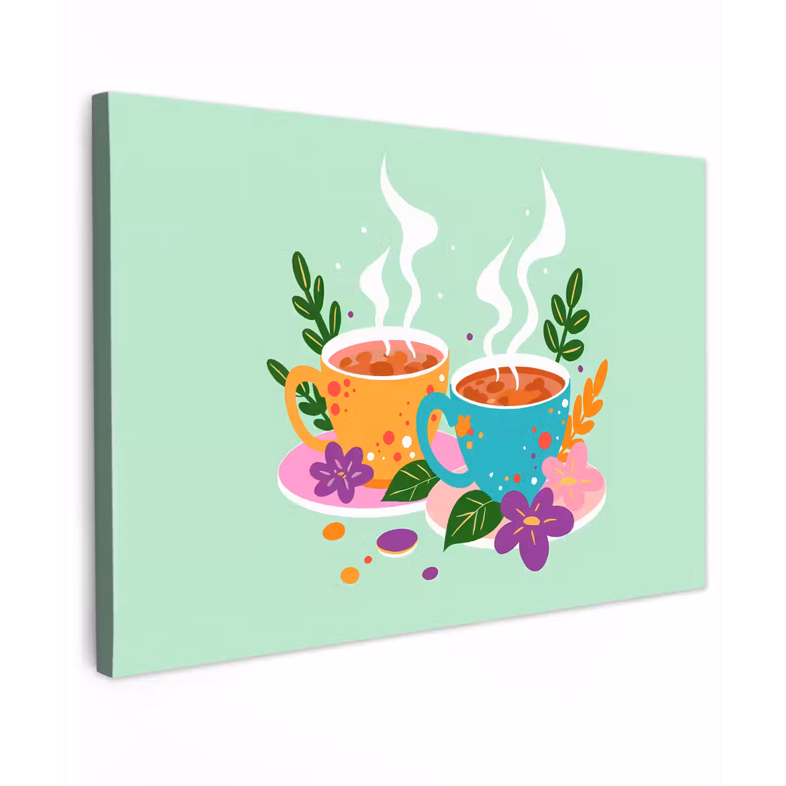 Buiten canvas - Thee - Illustratie - Kopjes - Bloemen — 1