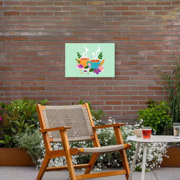 Buiten canvas - Thee - Illustratie - Kopjes - Bloemen — 2
