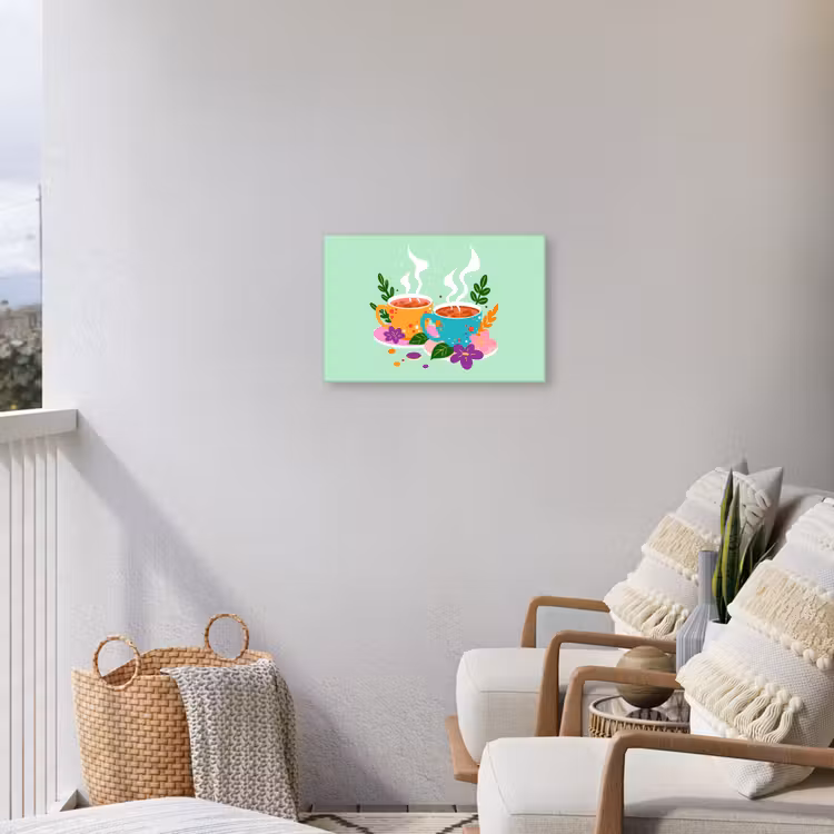 Buiten canvas - Thee - Illustratie - Kopjes - Bloemen — 4